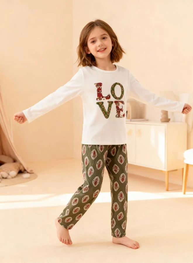 Take Two  Girls Text Print Round Neck Top And Printed Pyjama Set for Women | Best Price UAE