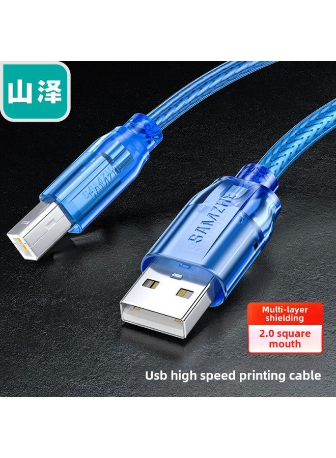 Yamazawa USB Printer Line Usb2.0 Square Data Connection Line AM/BM Supports Epson And Other Printers-Color:Nickel Plated Transparent Blue】★Plug And Play/print Without Distortion-Line Length:3m - Image 1