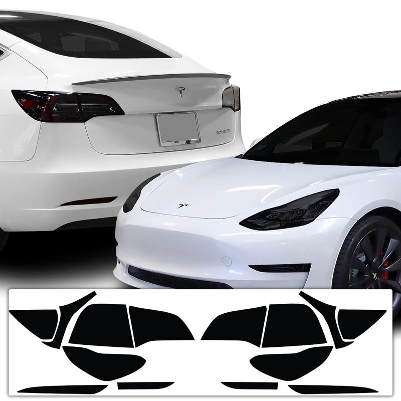 BOGAR TECH DESIGNS Taillight Headlights Smoke Tint PPF Smokey Headlamp Cover Tail Lamp Side Marker Reflectors Kit Car Accessories Compatible with Tesla Model 3 20172023 Dark Smoke