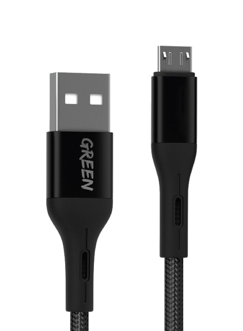 GREEN LION Green Braided Micro USB Cable 1.2m 2A - Black - Image 1