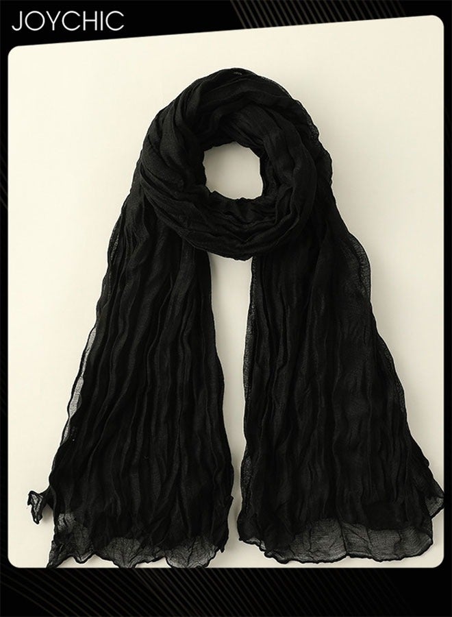 Joychic وشاح نسائي متعدد الاستخدامات من القطن والكتان والحرير بألوان صلبة لفصل الربيع، وشاح مسلم من الشاش لحماية الشمس على الشاطئ، وشاح طويل خفيف الوزن متعدد الوظائف للاستخدام اليومي باللون الأسود - Image 3