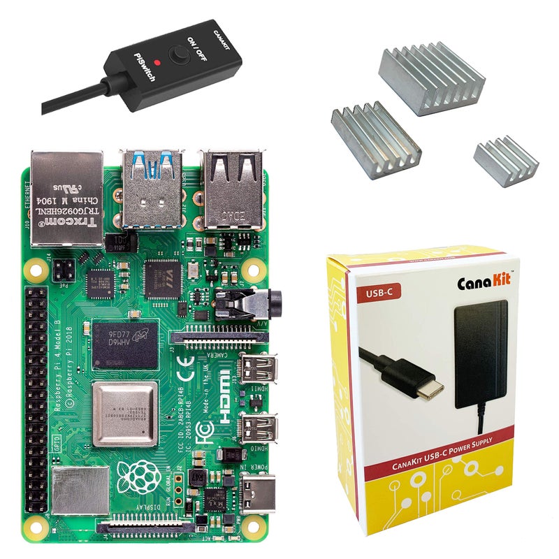 مجموعة CanaKit الأساسية Raspberry Pi 4 بسعة 4GB مع PiSwitch (ذاكرة RAM 4GB)