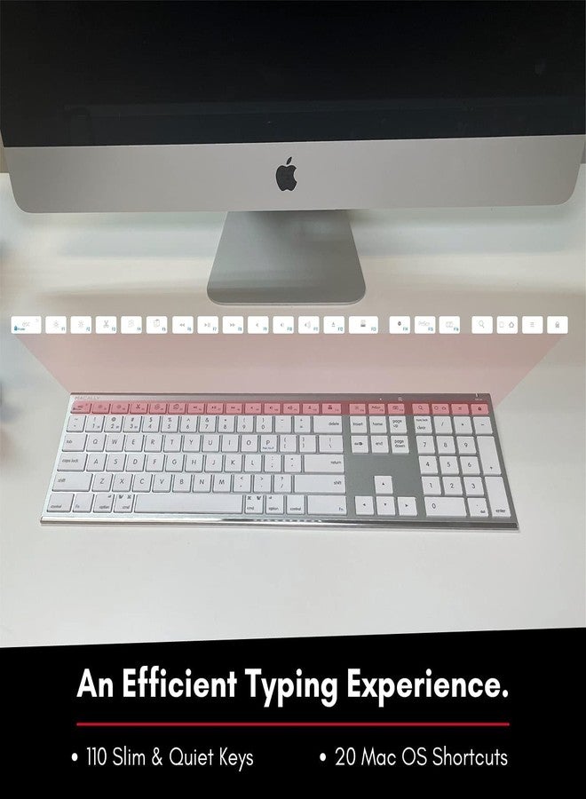ماكالي لوحة مفاتيح ماكالي اللاسلكية بتقنية البلوتوث لأجهزة ماك - متوافقة مع لوحة مفاتيح أبل أو ماك بوك برو/إير، آي ماك - متعددة الأجهزة، حتى 3 أجهزة مع 110 مفاتيح، 20 اختصار، لوحة مفاتيح رقمية، وقابلة لإعادة الشحن - فضي - Image 5