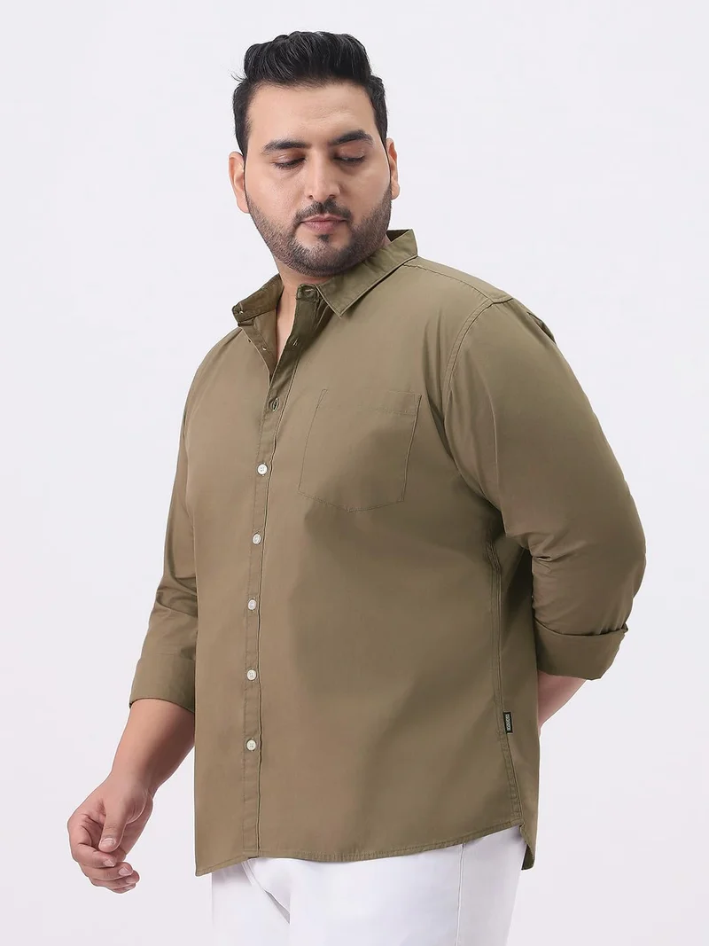 Urbano Fashion  Urbano Plus Men's Olive Cotton Full Sleeve Regular Fit Casual Solid Shirt  | Best Price UAE