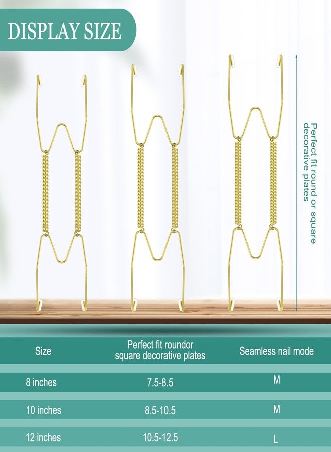 Hotop 12 Pieces Plate Hangers for Wall 8/10/12 Inch Stainless Steel Wire Invisible Plate Hangers Heavy Duty Display Holders with 12 Pieces Hooks for Wall Decorative(Gold) - Image 2