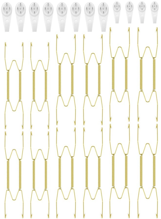 Hotop 12 Pieces Plate Hangers for Wall 8/10/12 Inch Stainless Steel Wire Invisible Plate Hangers Heavy Duty Display Holders with 12 Pieces Hooks for Wall Decorative(Gold) - Image 1