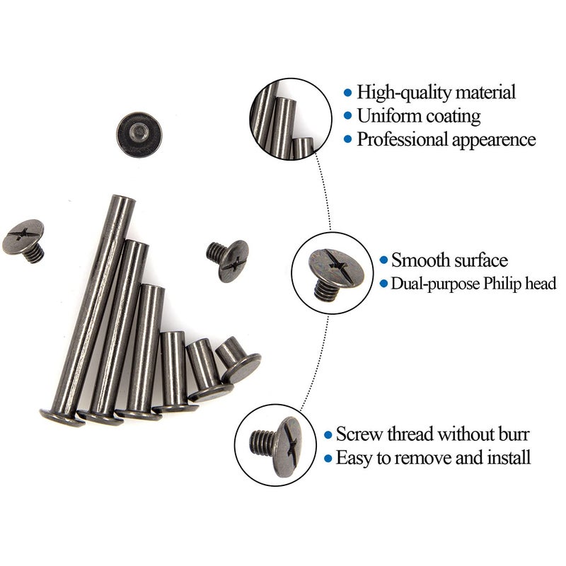 ALLOYPRO 120 Pcs (60 Pair) M5 x 6/10/15/25/35/45 Black Phillips Chicago Screws Binding Screw Posts,Scrapbook Photo Albums Binding Screws Assorted Kit 6 Sizes for Leather Saddles Purses Belt Repair - Image 3