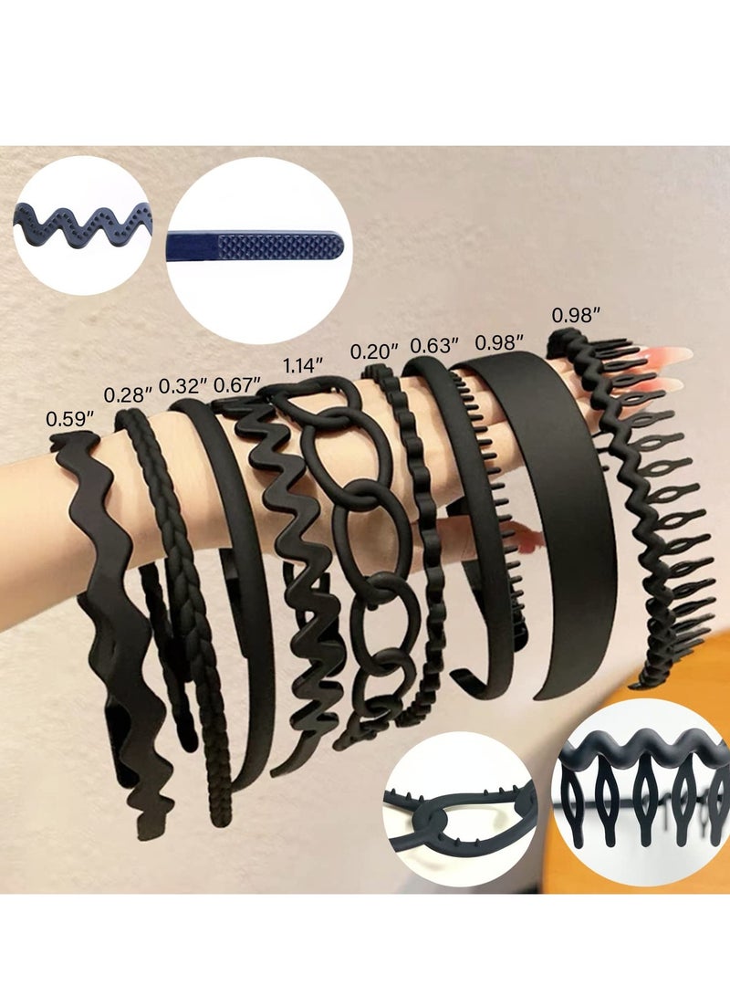 SOLARAE Plastic Headbands, Comb Headbands Non Slip, Black Wide Head Bands with Teeth, Hair Bands for Women Girls Men Teen(9 PCS Black) - Image 3