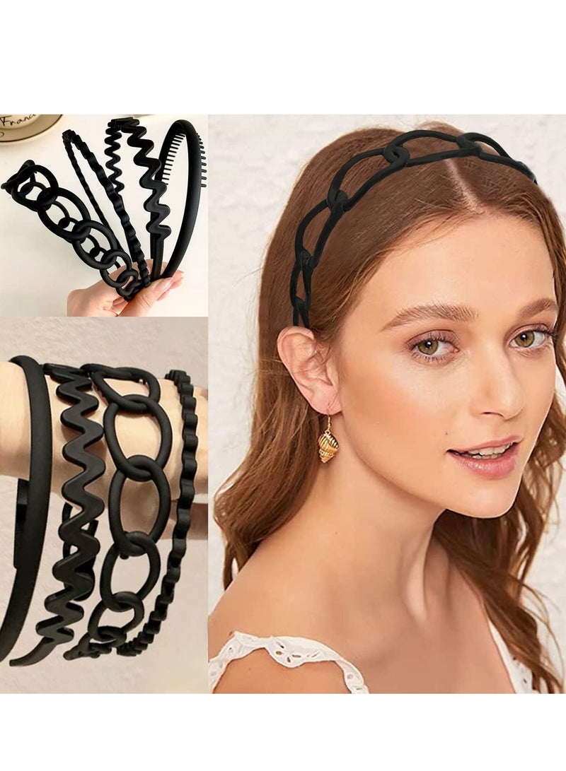 SOLARAE Plastic Headbands, Comb Headbands Non Slip, Black Wide Head Bands with Teeth, Hair Bands for Women Girls Men Teen(9 PCS Black) - Image 4