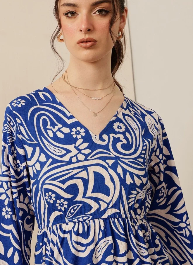 STREET 9 Ethnic Motifs Printed V-Neck A-Line Mini Dress for Women