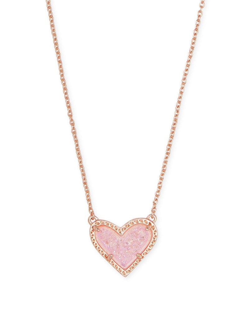 Kendra Scott Ari Heart Adjustable Length Pendant Necklace for Women, Fashion Jewelry, 14k Rose Gold-Plated, Pink Drusy - Image 1