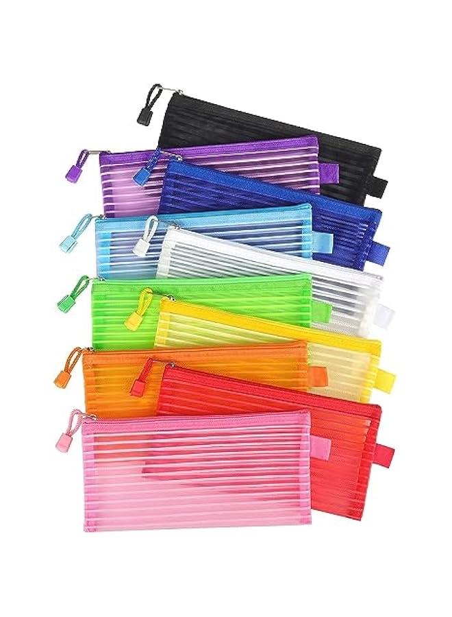 BWSJ 10  Zipper Mesh Pencil Pen Bag Multicolor Office School Travel Cosmetic Makeup Supplies Storage Accessories - Image 1