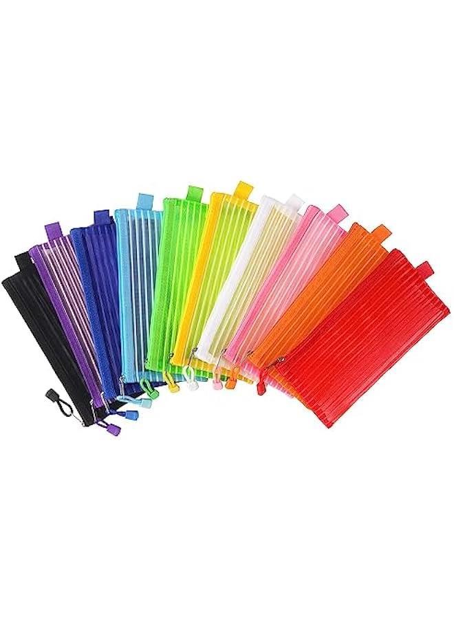 BWSJ 10  Zipper Mesh Pencil Pen Bag Multicolor Office School Travel Cosmetic Makeup Supplies Storage Accessories - Image 2