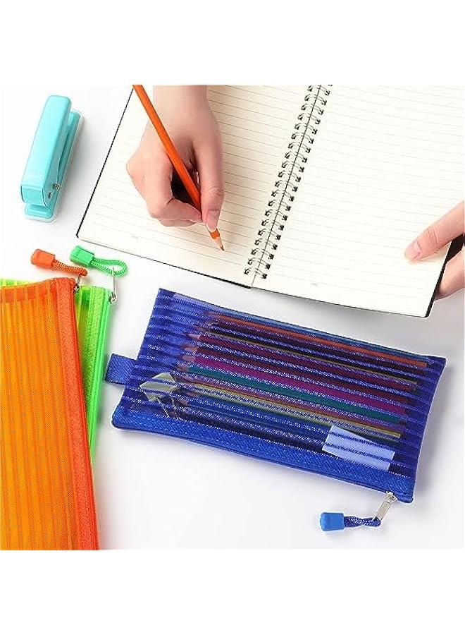 BWSJ 10  Zipper Mesh Pencil Pen Bag Multicolor Office School Travel Cosmetic Makeup Supplies Storage Accessories - Image 3