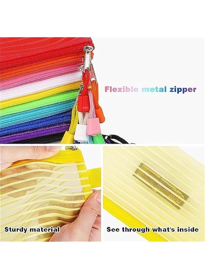 BWSJ 10  Zipper Mesh Pencil Pen Bag Multicolor Office School Travel Cosmetic Makeup Supplies Storage Accessories - Image 4