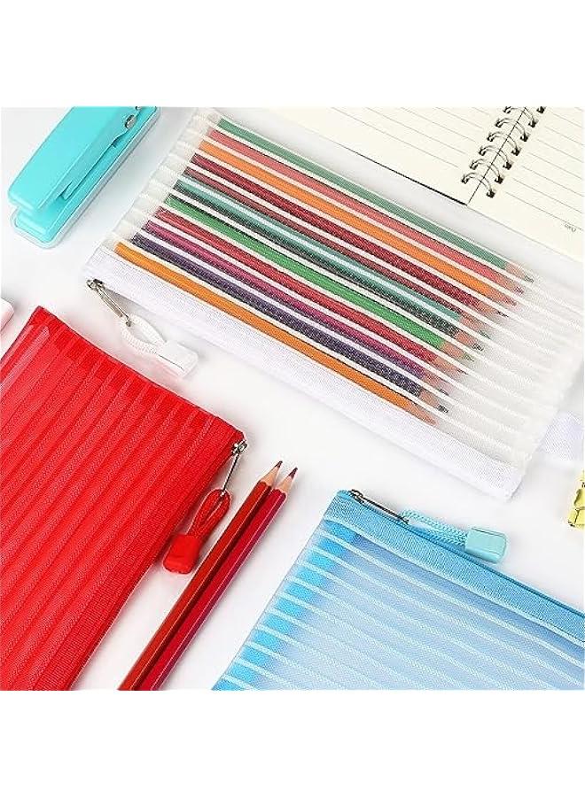 BWSJ 10  Zipper Mesh Pencil Pen Bag Multicolor Office School Travel Cosmetic Makeup Supplies Storage Accessories - Image 5