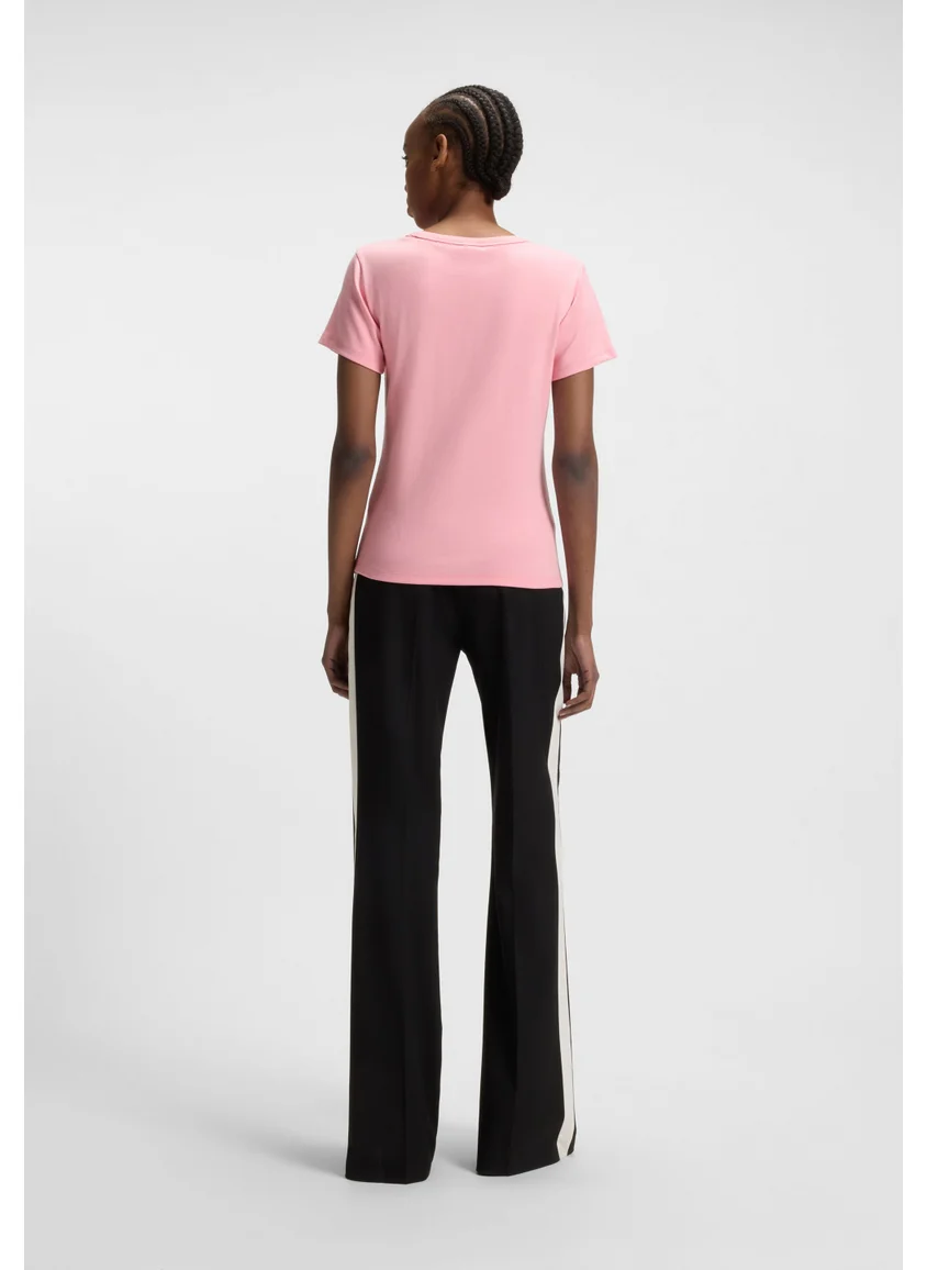 HUGO Cotton-blend T-shirt with stacked-logo embroidery