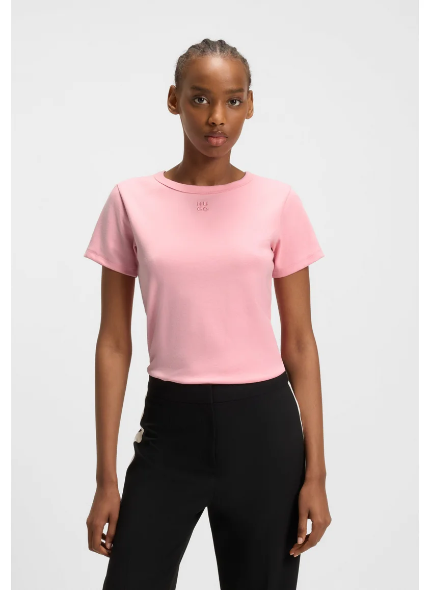 HUGO Cotton-blend T-shirt with stacked-logo embroidery