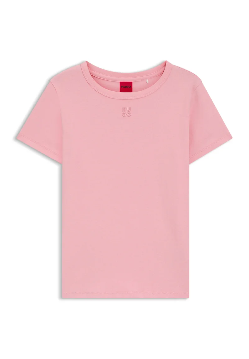 HUGO Cotton-blend T-shirt with stacked-logo embroidery