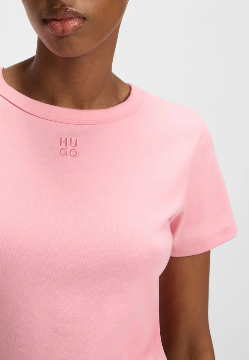 HUGO Cotton-blend T-shirt with stacked-logo embroidery