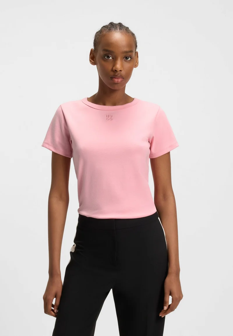 HUGO Regular-fit T-shirt with stacked-logo embroidery