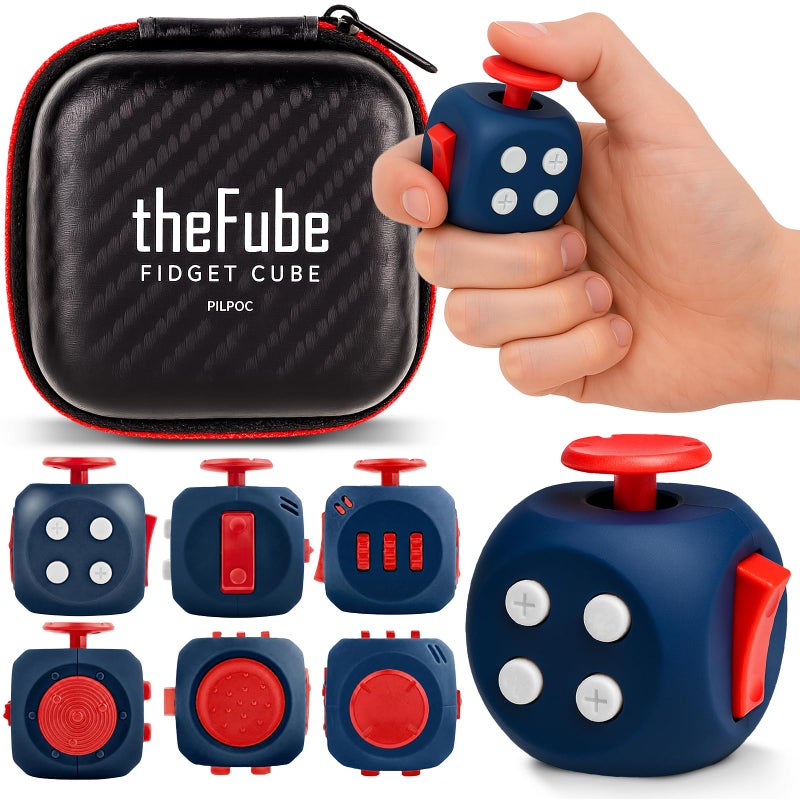 PILPOC theFube Fidget Cube 6Sided Stress Relief Infinity Cube for Adults Kids Boosts Concentration Mindfulness Aid SilentAudible Includes Carry Case for Portability SapphirePearlCrimson - Image 2