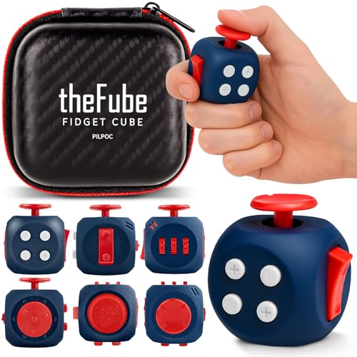 PILPOC theFube Fidget Cube 6Sided Stress Relief Infinity Cube for Adults Kids Boosts Concentration Mindfulness Aid SilentAudible Includes Carry Case for Portability SapphirePearlCrimson - Image 1