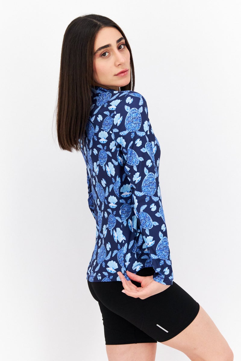 X by Gottex Women Sportswear Fit Long Sleeve Front Zip Jacket, Navy Blue Combo - Image 2