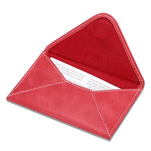 HISCOW Envelope Business Card Case with Magnet Closure Italian Calfskin Vintage Red - Image 1