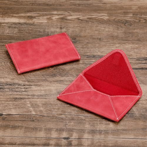 HISCOW Envelope Business Card Case with Magnet Closure Italian Calfskin Vintage Red - Image 3