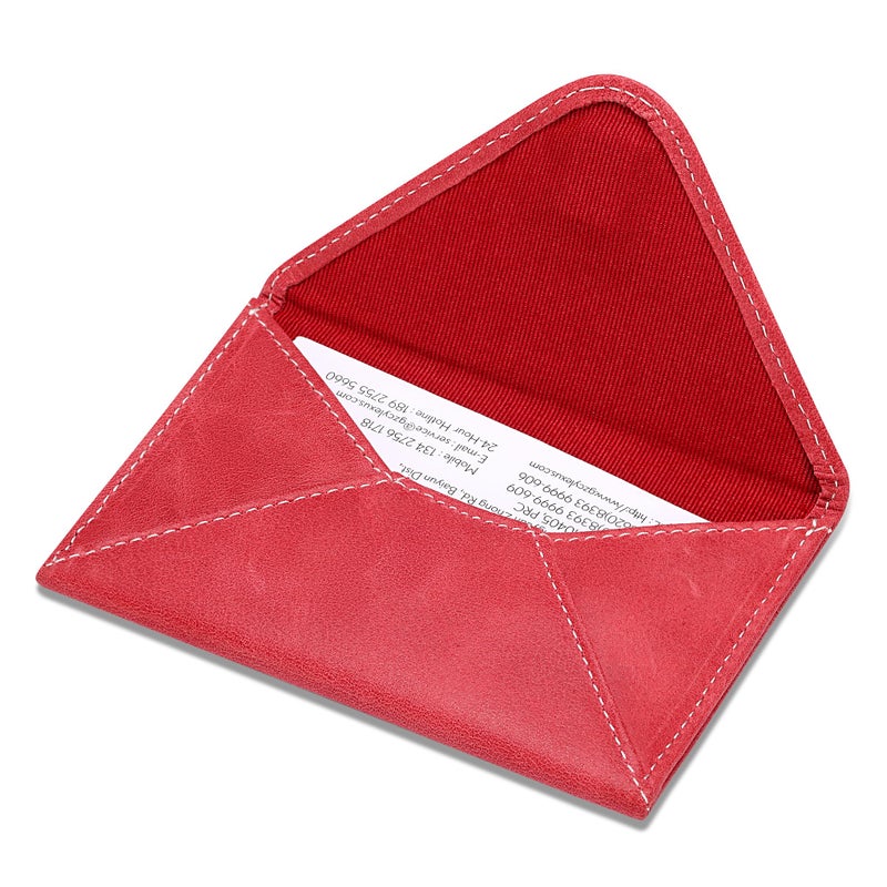 HISCOW Envelope Business Card Case with Magnet Closure Italian Calfskin Vintage Red - Image 2