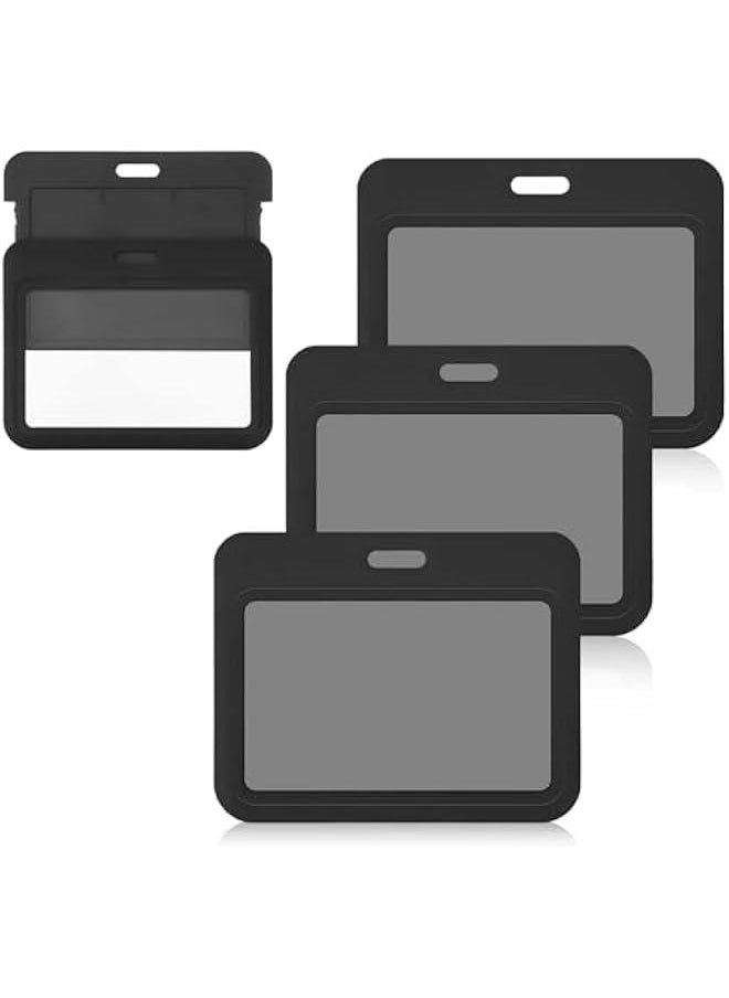 Generic 4Pcs Sliding ID Badge Holder Horizontal, Waterproof Clear Window Hard Plastic Card Case Protector Pouch for Office School ID Credit Cards Proximity Key Cards Driver Licenses Passes(Black)  - Image 1