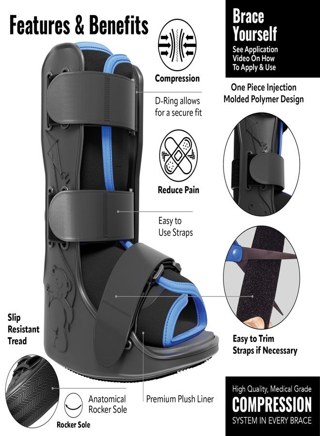Braceapedia Pediatric Medical Walking Boot - Toddler & Kids Only, Orthopedic Foot Boot & Ankle Support Brace for Sprained Ankle - Universal Left/Right Fit - Medium Blue Liner (Fits Kids Foot Length 5" to 6 inches) - Image 3