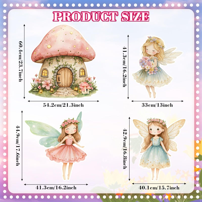Honoson 4 Pcs Large 24" x 32" Fairy Cardboard Cutouts, Fairy Party Yard Signs Decoration for Baby Shower Birthday Party Supplies Mushroom Flower Forest Lawn Wonderland Garden Decor - Image 2