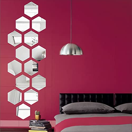 WallDaddy Plastic Hexagonal Mirror Sticker For Wall & Wallpaper Pack Of 20 Silver Hexagon For Decoration Purpose| Mirror For Wall - Image 2