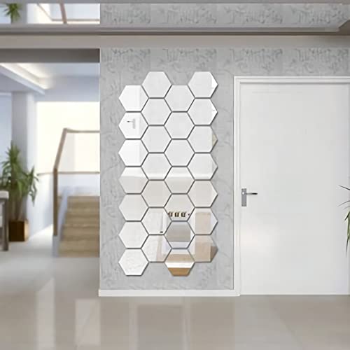 WallDaddy Plastic Hexagonal Mirror Sticker For Wall & Wallpaper Pack Of 20 Silver Hexagon For Decoration Purpose| Mirror For Wall - Image 1