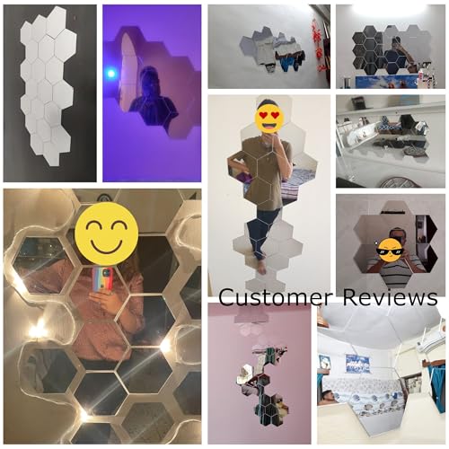 WallDaddy Plastic Hexagonal Mirror Sticker For Wall & Wallpaper Pack Of 20 Silver Hexagon For Decoration Purpose| Mirror For Wall - Image 3