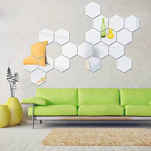 WallDaddy Plastic Hexagonal Mirror Sticker For Wall & Wallpaper Pack Of 20 Silver Hexagon For Decoration Purpose| Mirror For Wall - Image 5