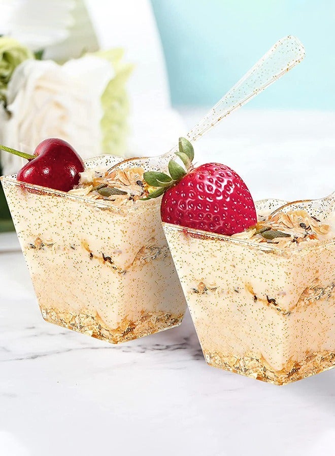 جرويك 50 قطعة من أكواب الحلوى، 2 أونصة / 60 مل حلوى صغيرة مع ملاعق، كوب بلاستيكي قابل لإعادة الاستخدام، مقبلات، تقديم مربعة، أدوات الحفلات، مستلزمات الحفلات - Image 5