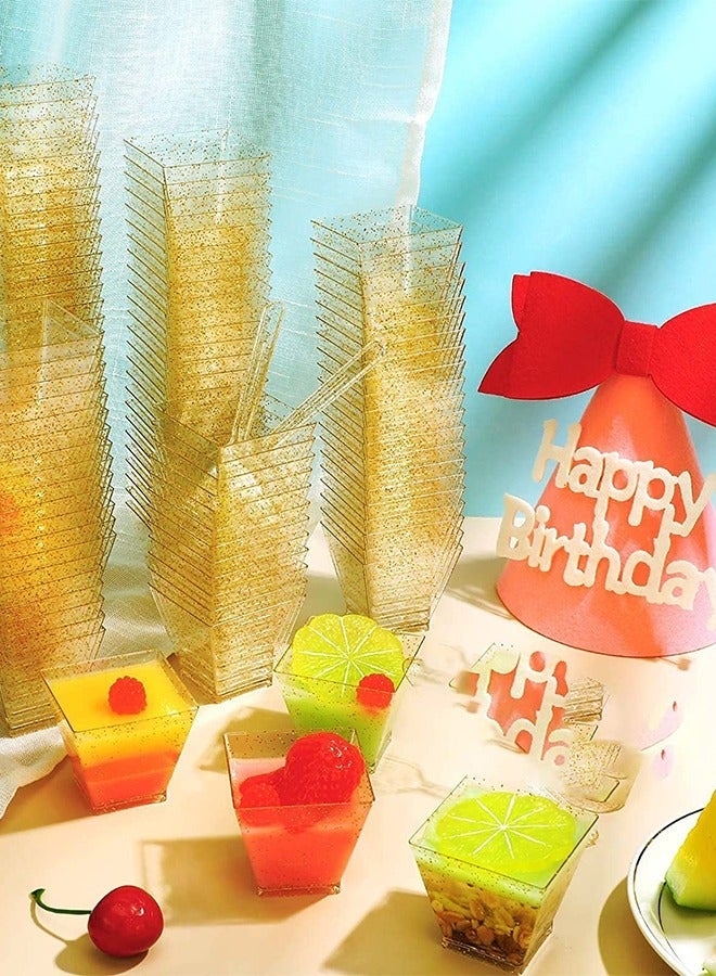 جرويك 50 قطعة من أكواب الحلوى، 2 أونصة / 60 مل حلوى صغيرة مع ملاعق، كوب بلاستيكي قابل لإعادة الاستخدام، مقبلات، تقديم مربعة، أدوات الحفلات، مستلزمات الحفلات - Image 2