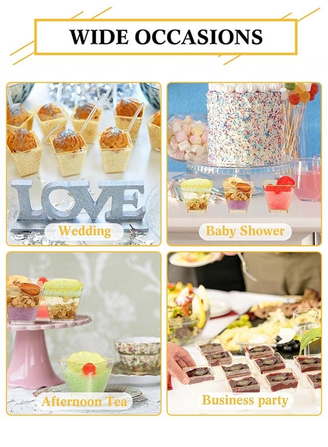 جرويك 50 قطعة من أكواب الحلوى، 2 أونصة / 60 مل حلوى صغيرة مع ملاعق، كوب بلاستيكي قابل لإعادة الاستخدام، مقبلات، تقديم مربعة، أدوات الحفلات، مستلزمات الحفلات - Image 4