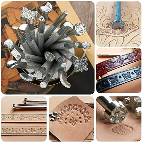 DUJISO 20 PCS Leather Stamping Tool Leather Carving Working Saddle Making Tools DIY Leather Craft Stamps Set DIY Hammer - Image 5