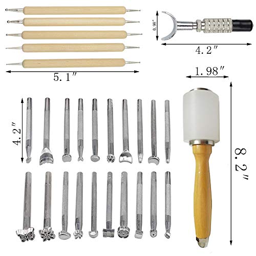 DUJISO 20 PCS Leather Stamping Tool Leather Carving Working Saddle Making Tools DIY Leather Craft Stamps Set DIY Hammer - Image 2