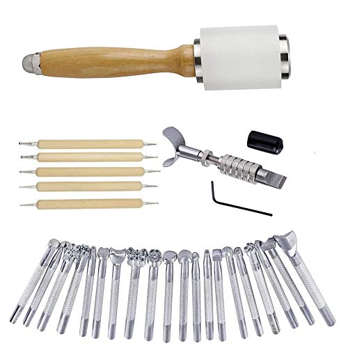 DUJISO 20 PCS Leather Stamping Tool Leather Carving Working Saddle Making Tools DIY Leather Craft Stamps Set DIY Hammer - Image 1