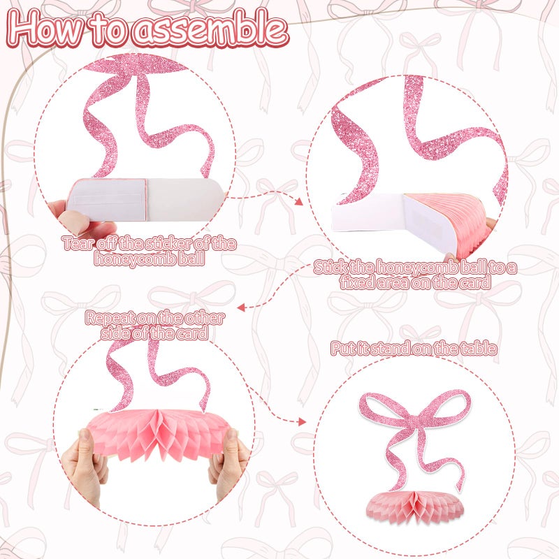 Tarklanda 12 Pcs Pink Bow Party Decorations Honeycomb Centepieces 3D Coquette Birthday Table Decor Pink Bow Party Table Topper for Birthday Bachelorette Bridal Wedding Party Supplies - Image 4