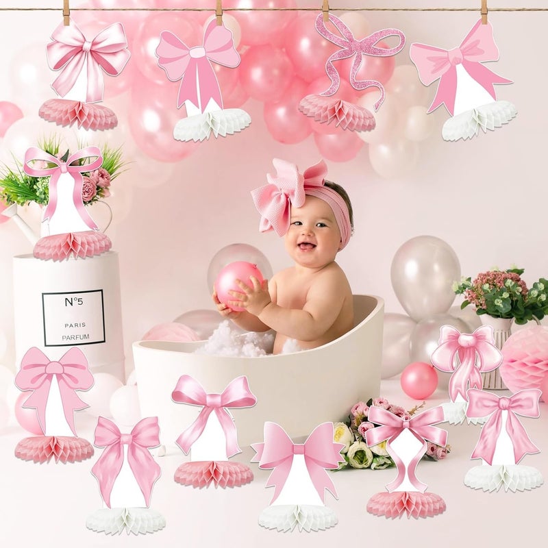 Tarklanda 12 Pcs Pink Bow Party Decorations Honeycomb Centepieces 3D Coquette Birthday Table Decor Pink Bow Party Table Topper for Birthday Bachelorette Bridal Wedding Party Supplies - Image 5