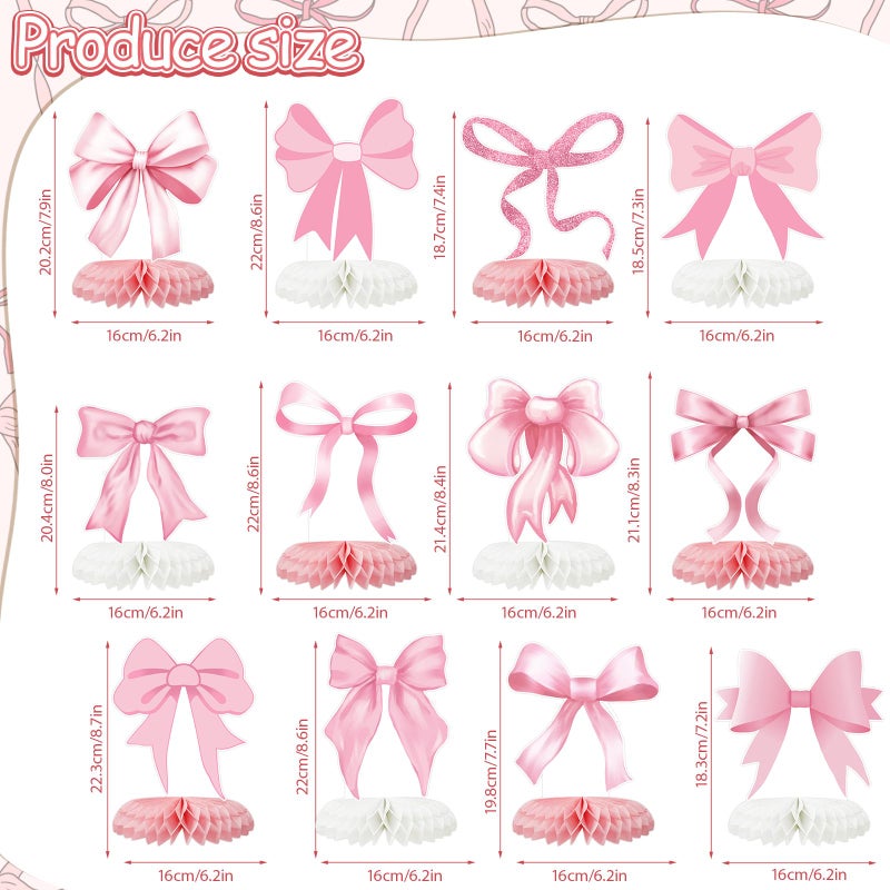 Tarklanda 12 Pcs Pink Bow Party Decorations Honeycomb Centepieces 3D Coquette Birthday Table Decor Pink Bow Party Table Topper for Birthday Bachelorette Bridal Wedding Party Supplies - Image 2