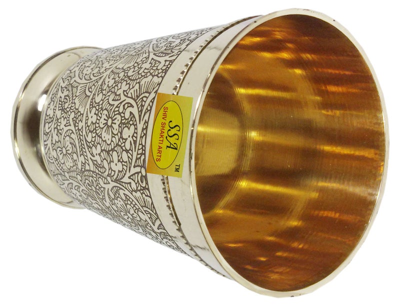 SHIV SHAKTI ARTS Brass Thali Set 6 pcs 2 Brass bowls1 glass1 Plate 1 Puding Plate 1 Spoon Restaurant Ware Home Hotel Yellow - Image 4