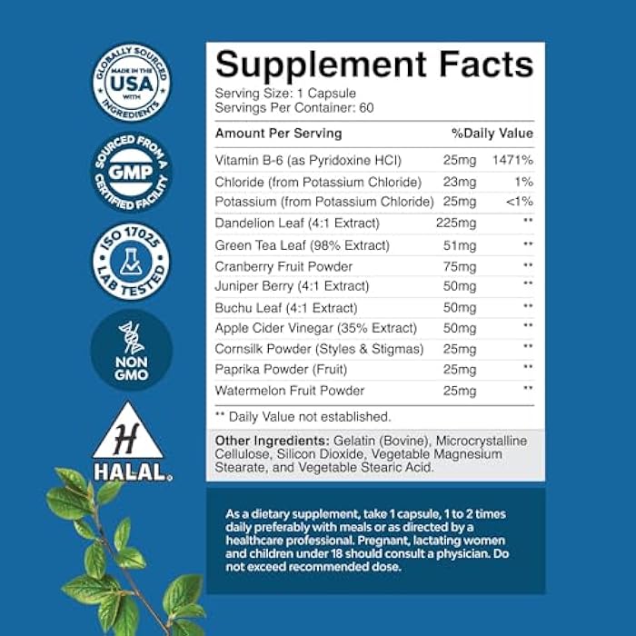Natures Craft أقراص مدر للبول الطبيعية للتخلص من الماء في الجسم مع فيتامين ب6 والبوتاسيوم ومستخلص جذر الهندباء لمكافحة احتباس الماء والانتفاخ والكبسولات لفقدان الوزن للنساء والرجال مع الشاي الأخضر المضاد للأكسدة - Image 2