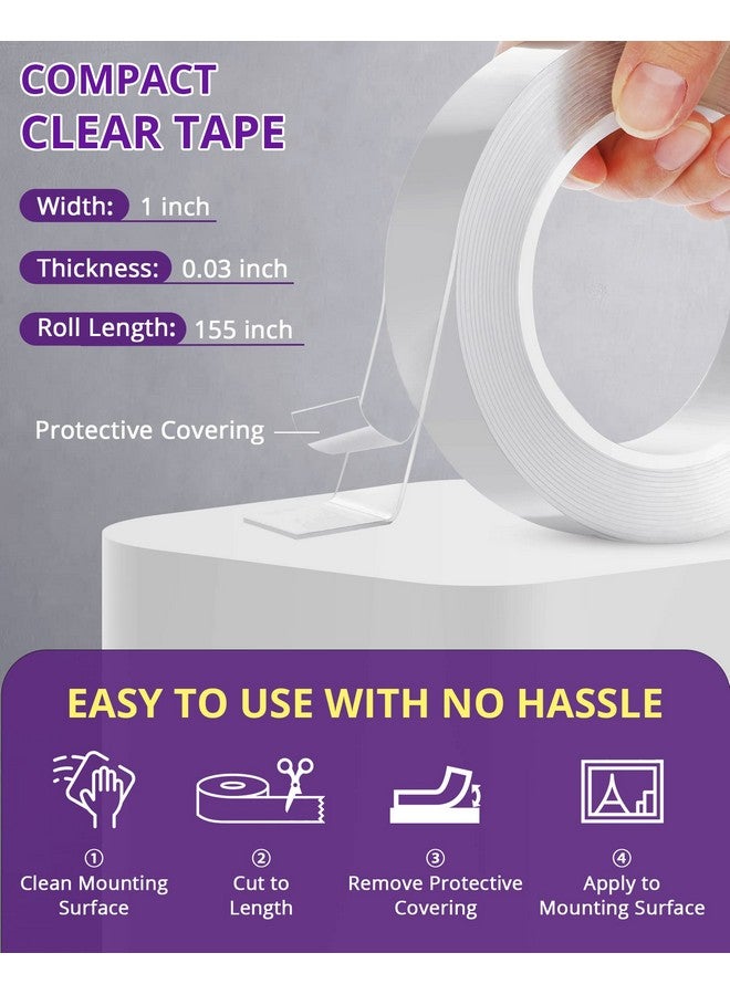 HitLights Double Sided Tape Heavy Duty, Clear Removable Mounting Tape, Multipurpose Strong Transparent Adhesive For Home Office Walls Decor, Poster Hanging, Carpet, Automotive Trim, Diy Projects (155In X 1In)  - Image 5